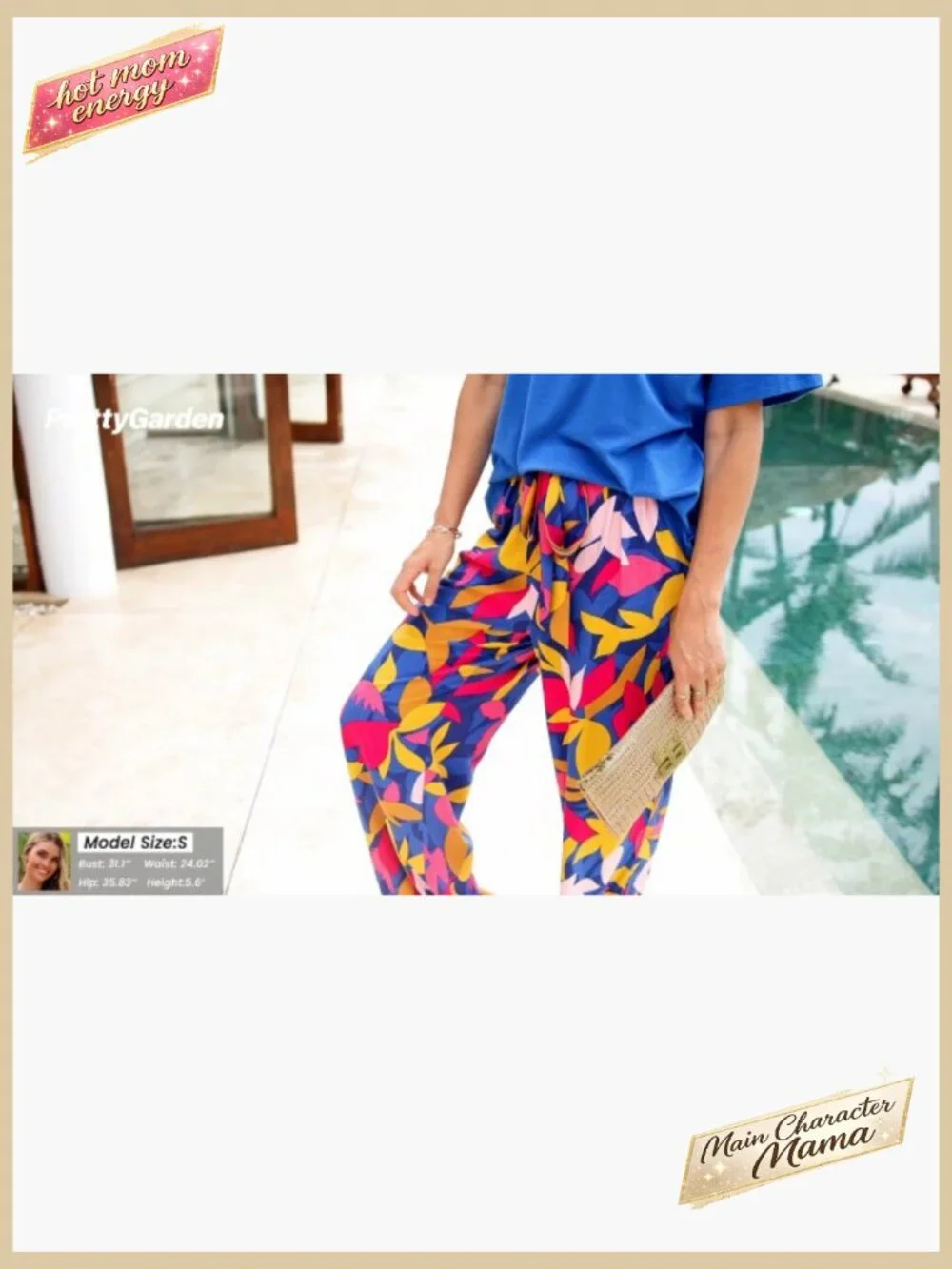 Floral Wide Leg Pant Set Relaxed Fit Knit Top Belted Waist Pockets - Picture 7 of 7